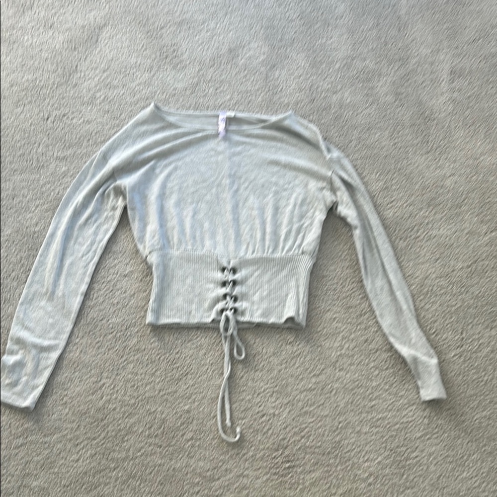 Women's Gray Lace-Up Top